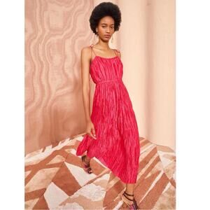 ULLA JOHNSON Orla Tie Shoulder Plissé Crinkle Midi Dress in Orchid